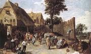 TENIERS, David the Younger Peasants dancing outside an Inn (mk25) oil